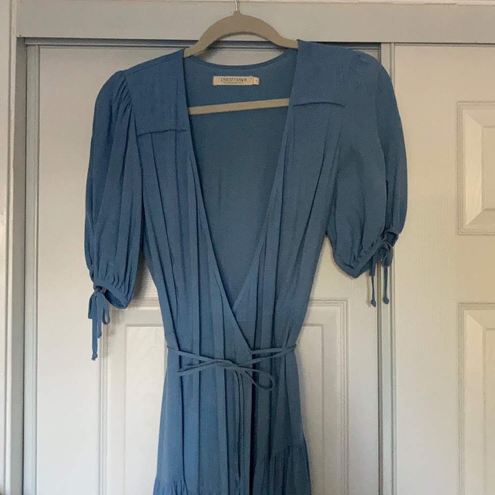 Christy Dawn Blue Midi Dress with Puff Sleeves